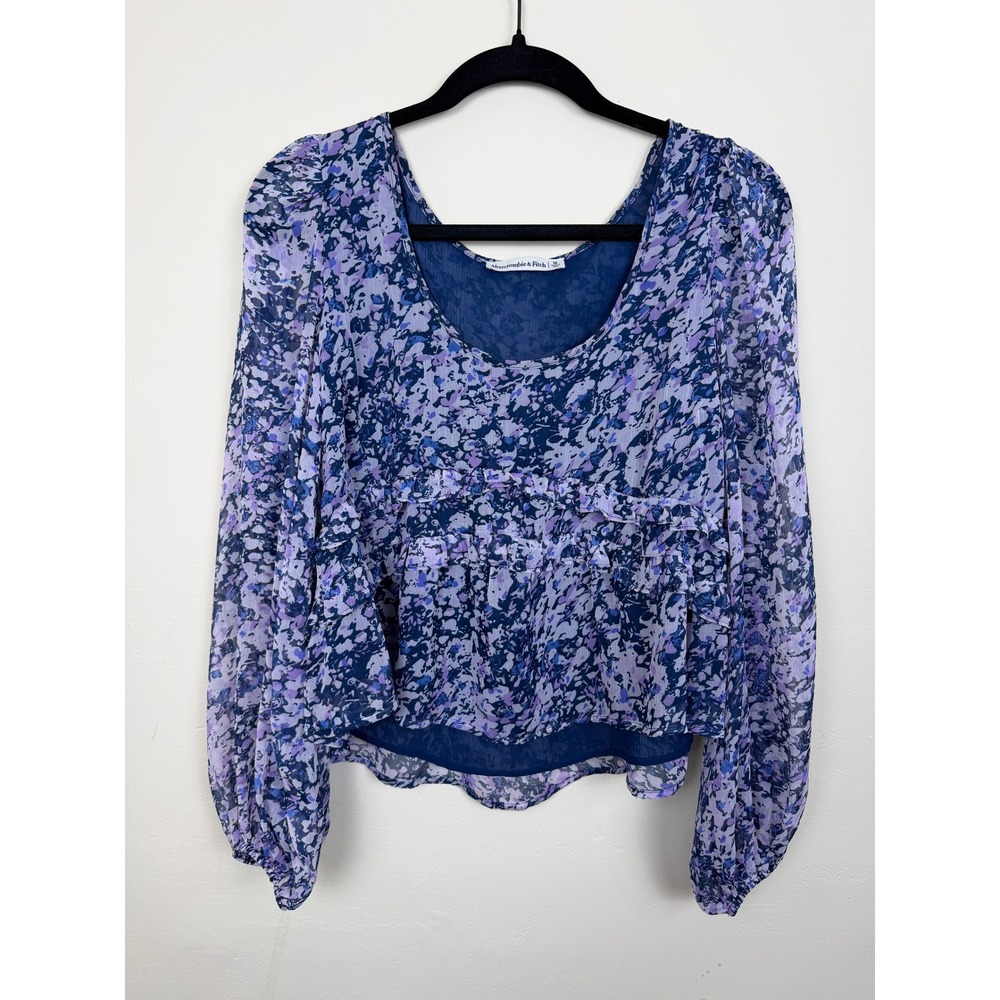 Abercrombie & Fitch Blouse M Purple Blue Floral Ruffle Romantic Boho